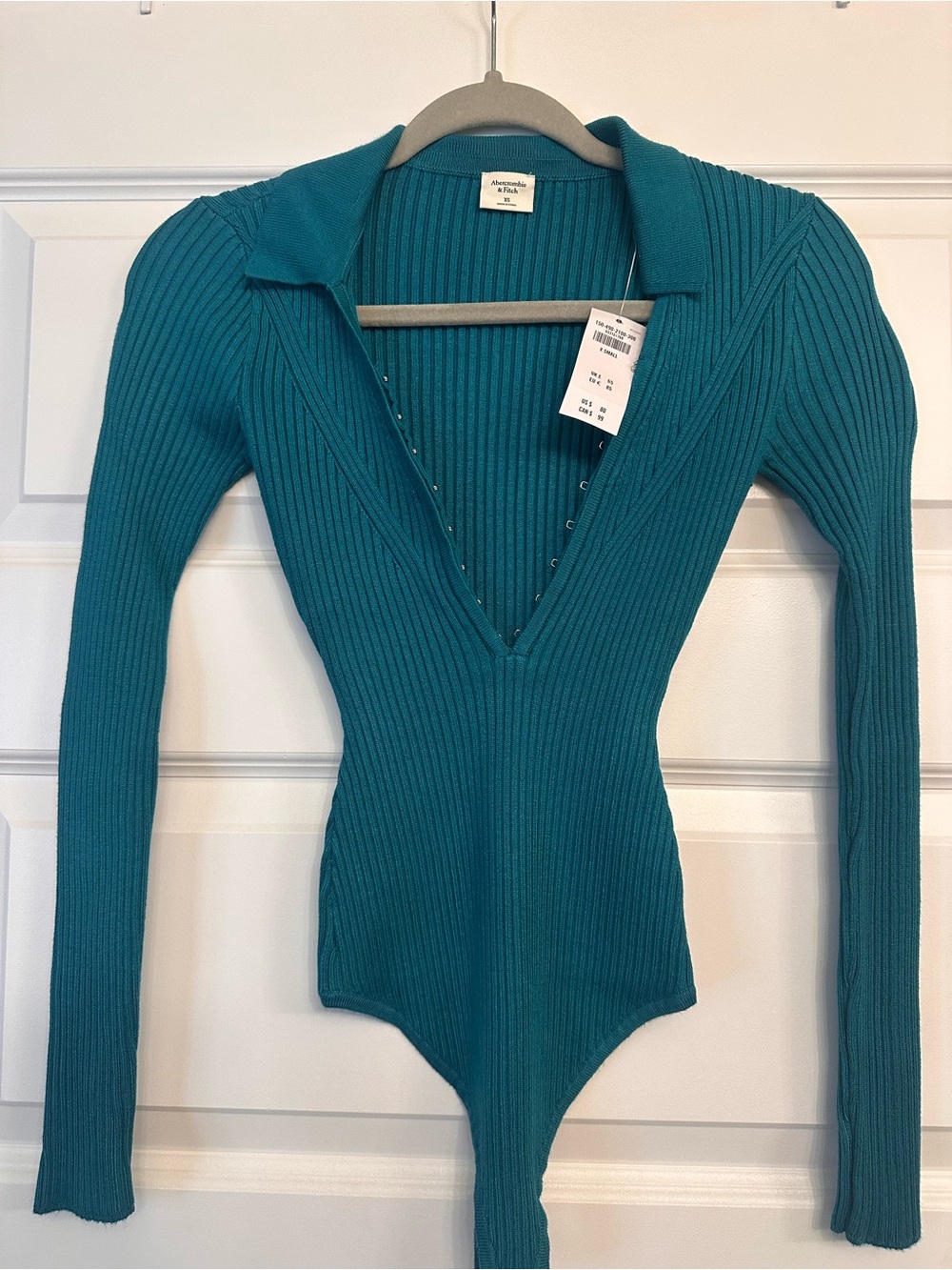 Abercrombie & Fitch Teal Ribbed V-Neck Long-Sleeve Bodysuit